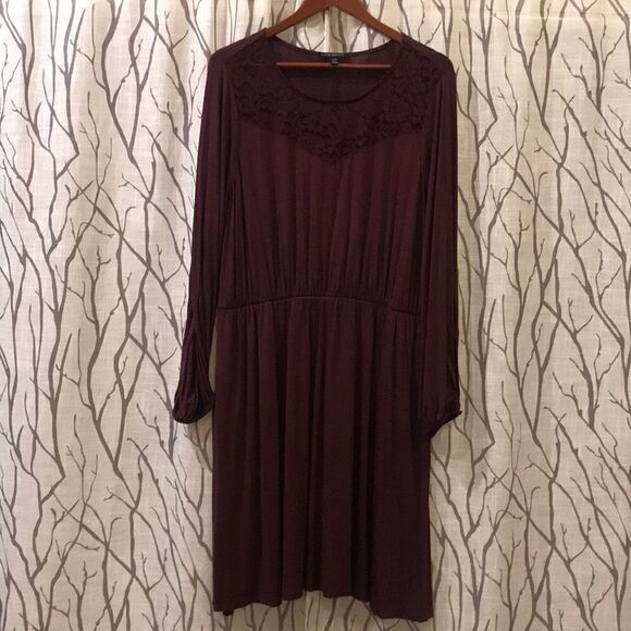 Lane Bryant Maroon Lace Trim Dress - Size 14/16 - Picture 1 of 7